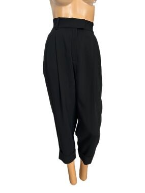 COS Black High-Waist Cropped Pleated Tapered Pants